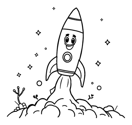 Rocket Launch Colouring Page (Kids, Bold & Easy)