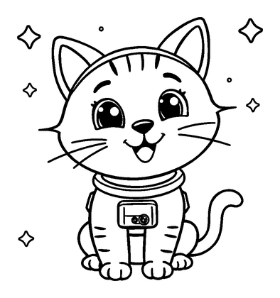 Space Cat Colouring Page (Toddler, Bold & Easy)