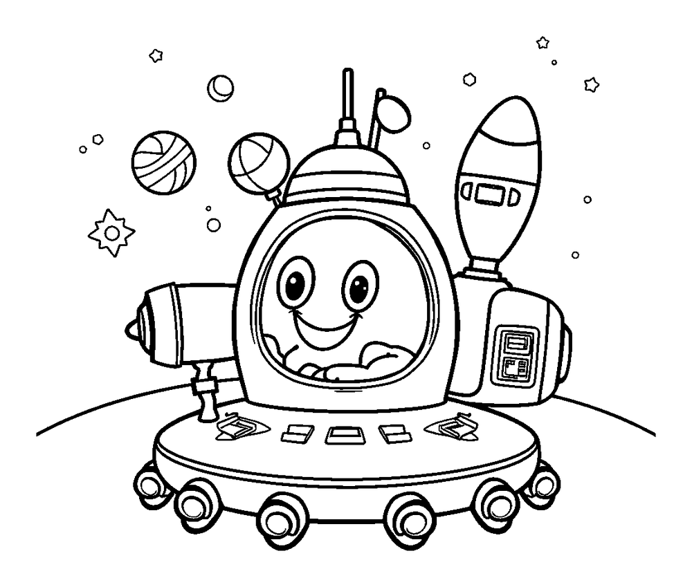 Space Station colouring page — free printable for kids