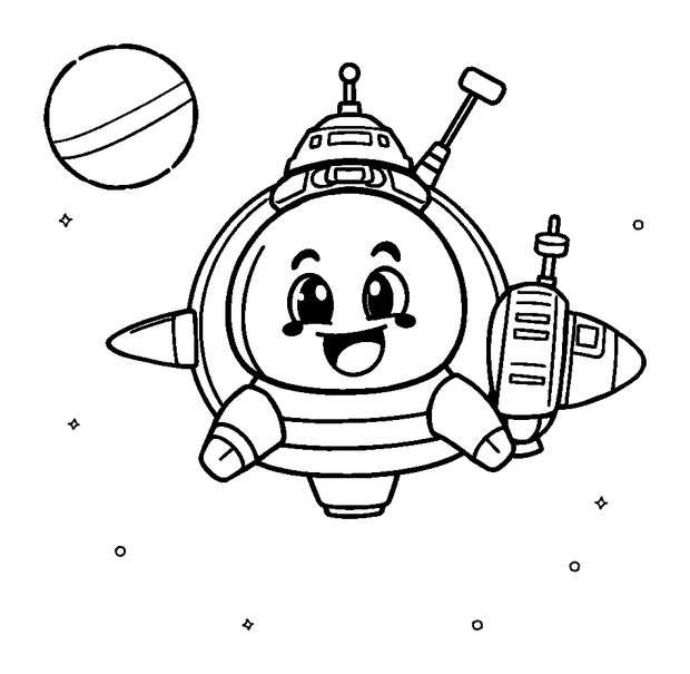 Space Station colouring page — free printable for kids
