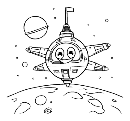 Space Station Colouring Page (Toddler, Bold & Easy)