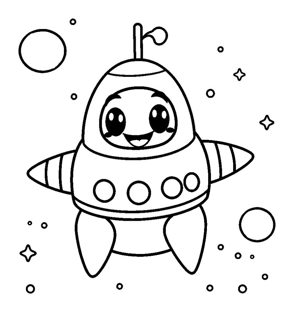 Spaceship colouring page — free printable for kids