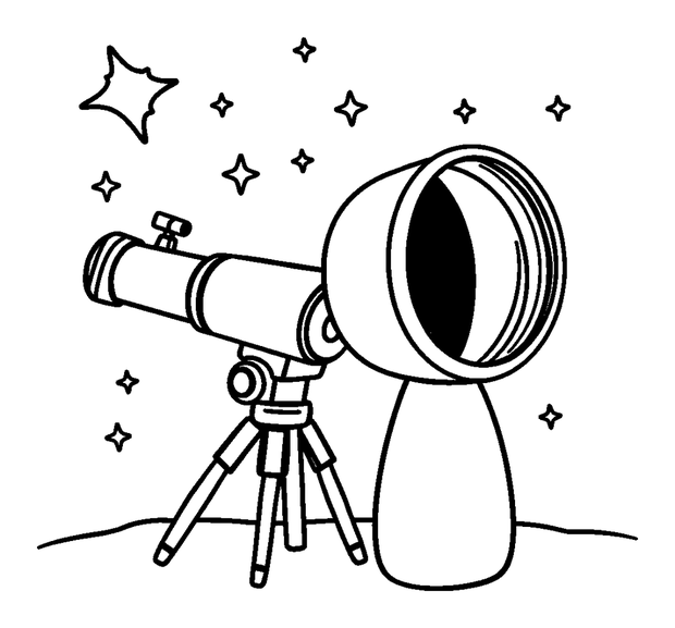 Stargazing Telescope colouring page — free printable for toddlers