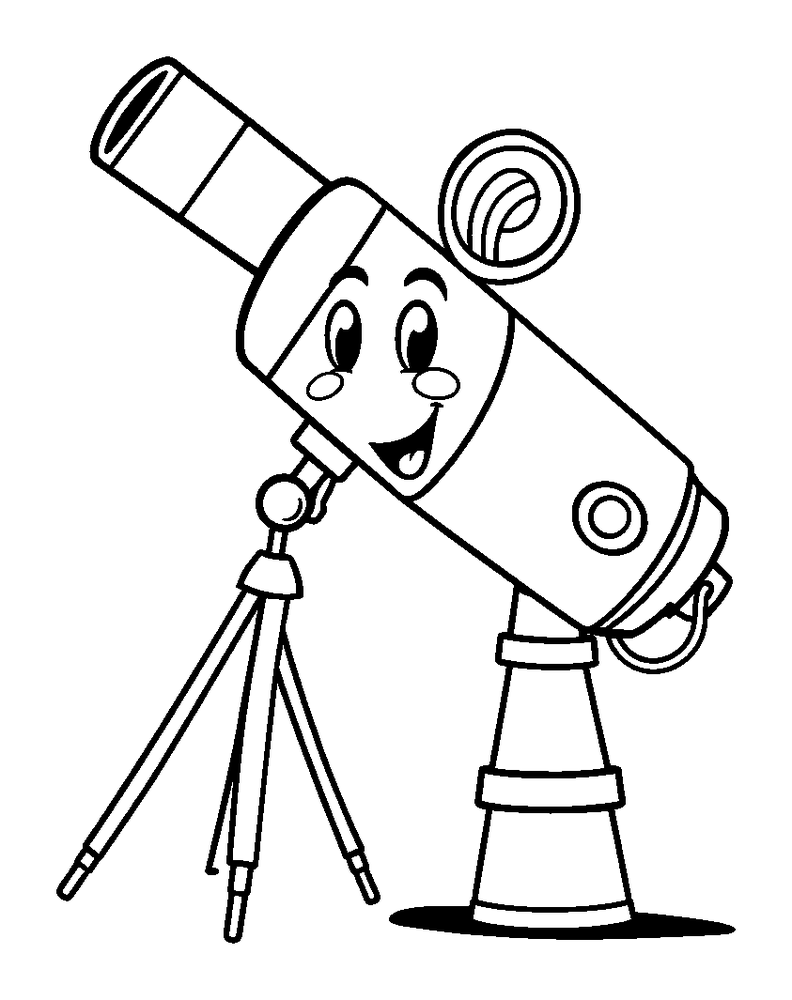 Telescope colouring page — free printable for kids