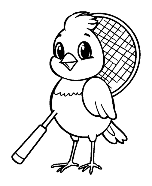 Badminton Racket Birdie colouring page — free printable for kids