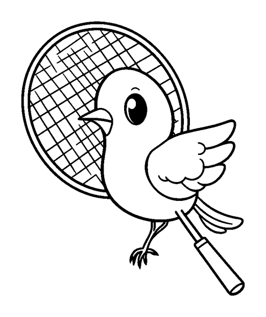 Badminton Racket Birdie colouring page — free printable for kids