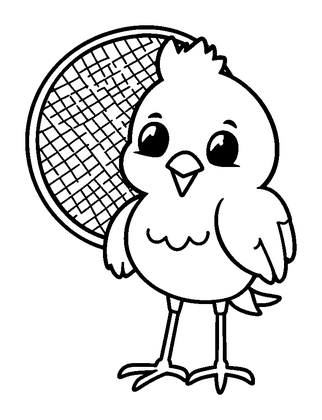 Badminton Racket Birdie Colouring Page (Toddler, Bold & Easy)