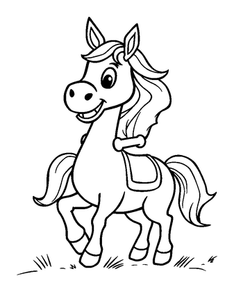 Horse Riding Colouring Page (Kids, Bold & Easy)