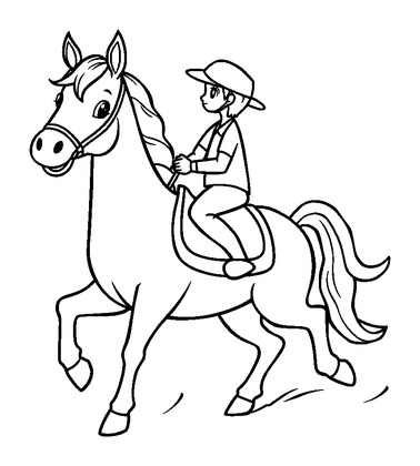 Horse Riding Colouring Page (Kids, Bold & Easy)