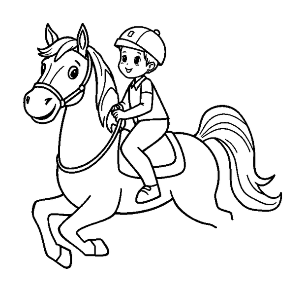 Horse Riding colouring page — free printable for kids