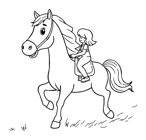 Horse Riding colouring page — free printable for toddlers