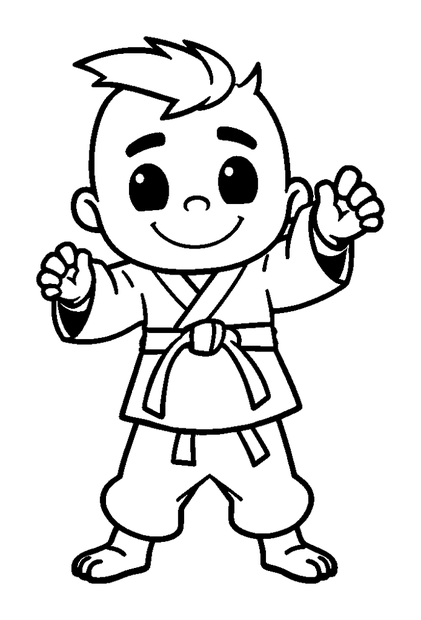 Karate colouring page — free printable for toddlers