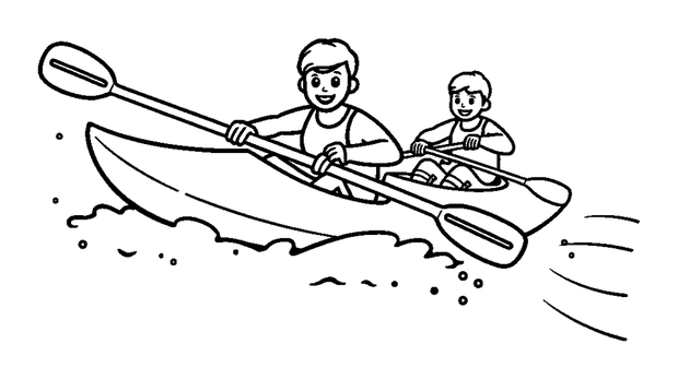 Kayak Race colouring page — free printable for kids