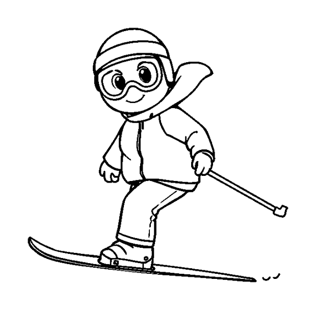 Skiing colouring page — free printable for kids