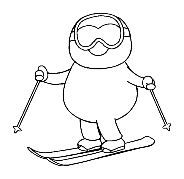 Skiing colouring page — free printable for toddlers