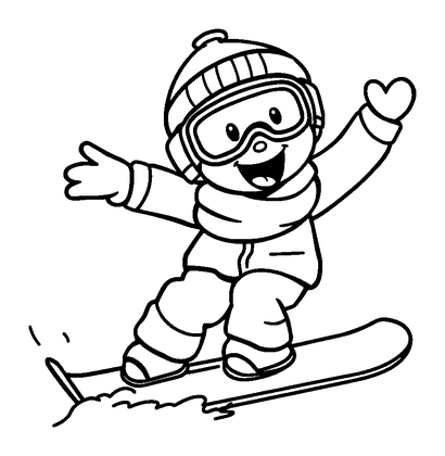 Snowboarding Colouring Page (Kids, Bold & Easy)