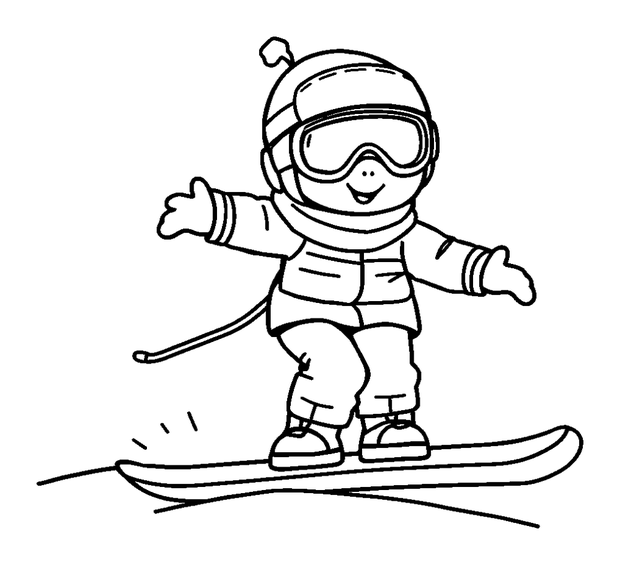 Snowboarding colouring page — free printable for kids