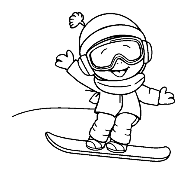 Snowboarding colouring page — free printable for kids