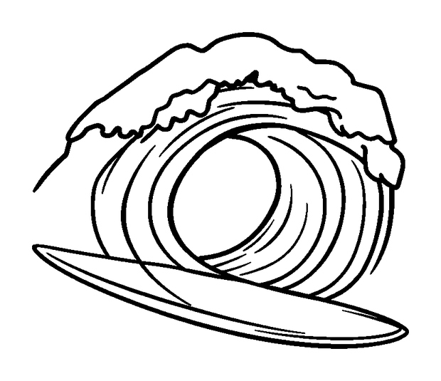 Surfboard Ocean Wave colouring page — free printable for kids