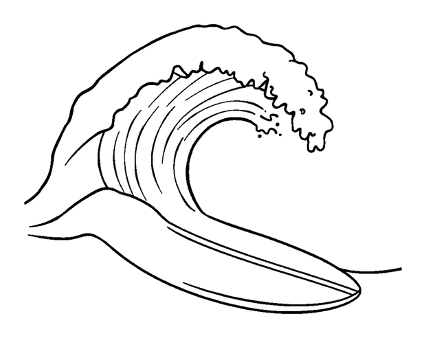 Surfboard Ocean Wave colouring page — free printable for kids