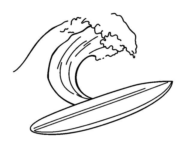 Surfboard Ocean Wave colouring page — free printable for toddlers