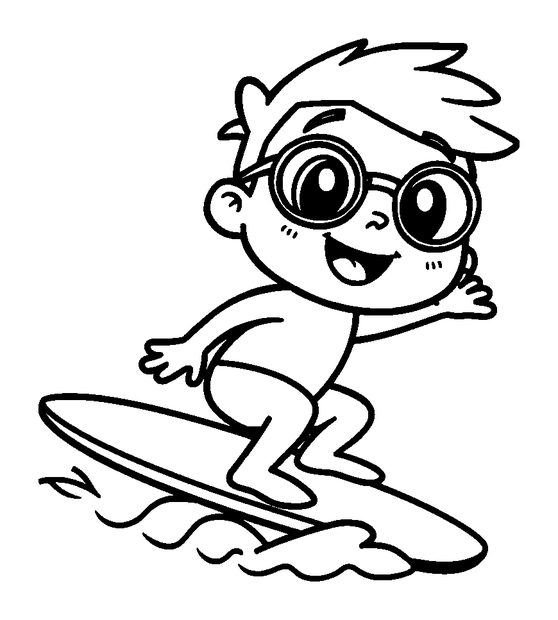 Surfing colouring page — free printable for kids
