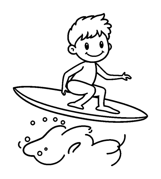Surfing colouring page — free printable for kids