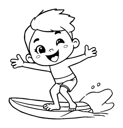 Surfing Colouring Page (Kids, Standard)