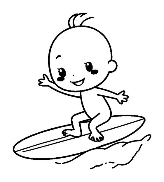 Surfing colouring page — free printable for kids