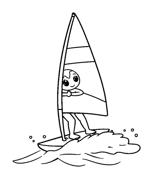 Windsurfing colouring page — free printable for kids
