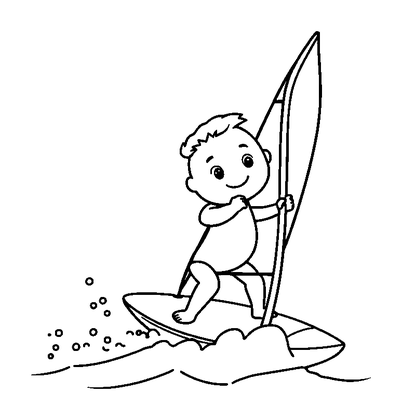 Windsurfing Colouring Page (Toddler, Bold & Easy)