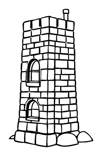 Building Bricks Tower colouring page — free printable for kids