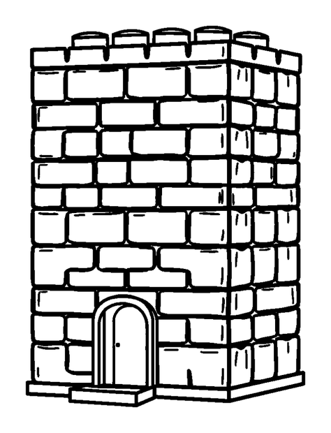 Building Bricks Tower colouring page — free printable for toddlers
