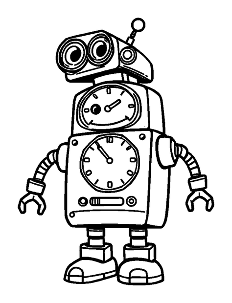 Clockwork Robot colouring page — free printable for kids