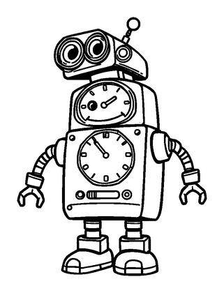 Clockwork Robot Colouring Page (Kids, Bold & Easy)