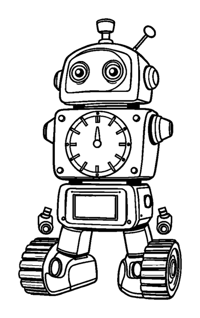 Clockwork Robot colouring page — free printable for toddlers