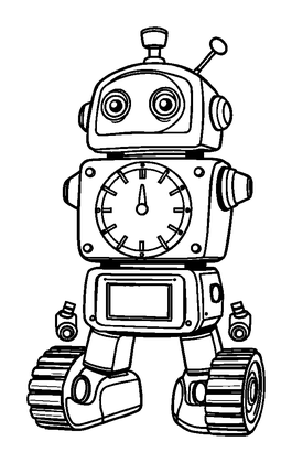 Clockwork Robot Colouring Page (Toddler, Bold & Easy)
