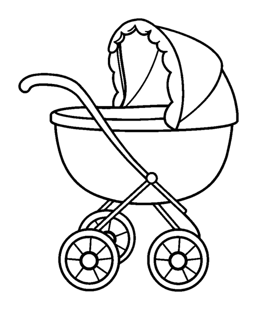 Doll Pram colouring page — free printable for kids