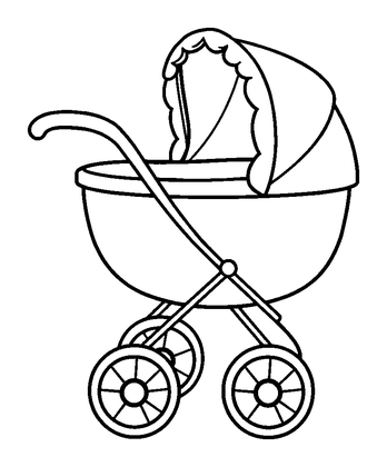 Doll Pram Colouring Page (Kids, Bold & Easy)