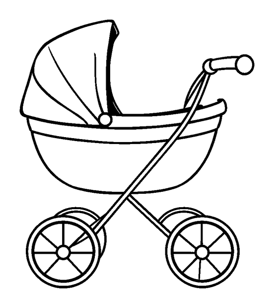 Doll Pram colouring page — free printable for kids