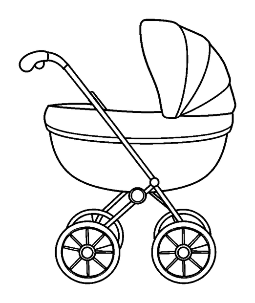 Doll Pram colouring page — free printable for toddlers