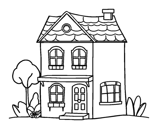 Dolls House colouring page — free printable for kids