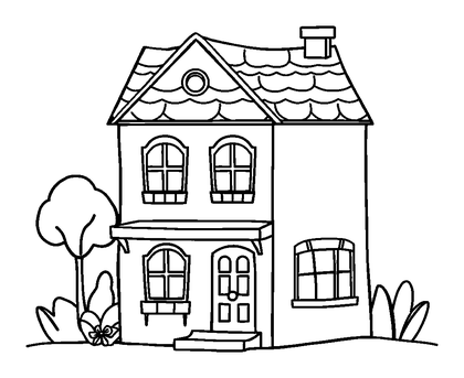 Dolls House Colouring Page (Kids, Bold & Easy)
