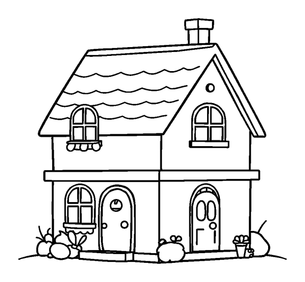 Dolls House colouring page — free printable for kids