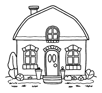 Dolls House Colouring Page (Toddler, Bold & Easy)