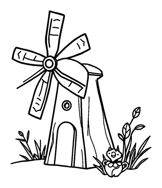 Paper Windmill colouring page — free printable for kids