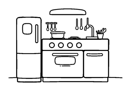 Play Kitchen Colouring Page (Kids, Bold & Easy)