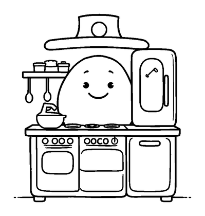 Play Kitchen Colouring Page (Toddler, Bold & Easy)