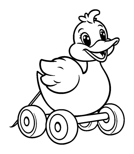 Pull Along Duck colouring page — free printable for kids