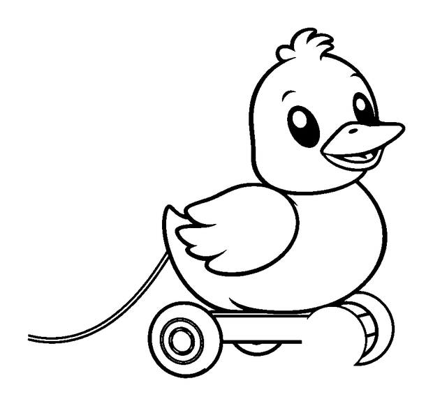 Pull Along Duck colouring page — free printable for kids